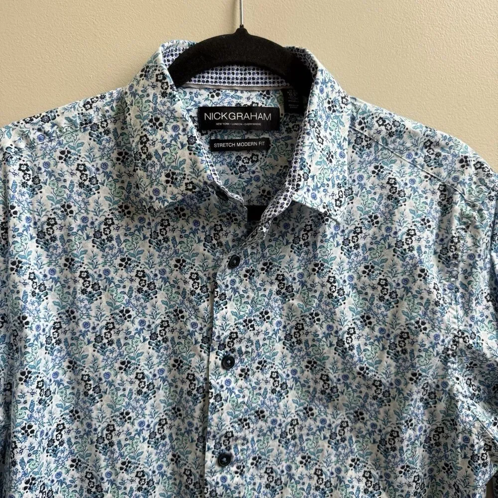 Nick Graham Everywhere Men's Stretch Modern Fit Floral Button Up Shirt Size M